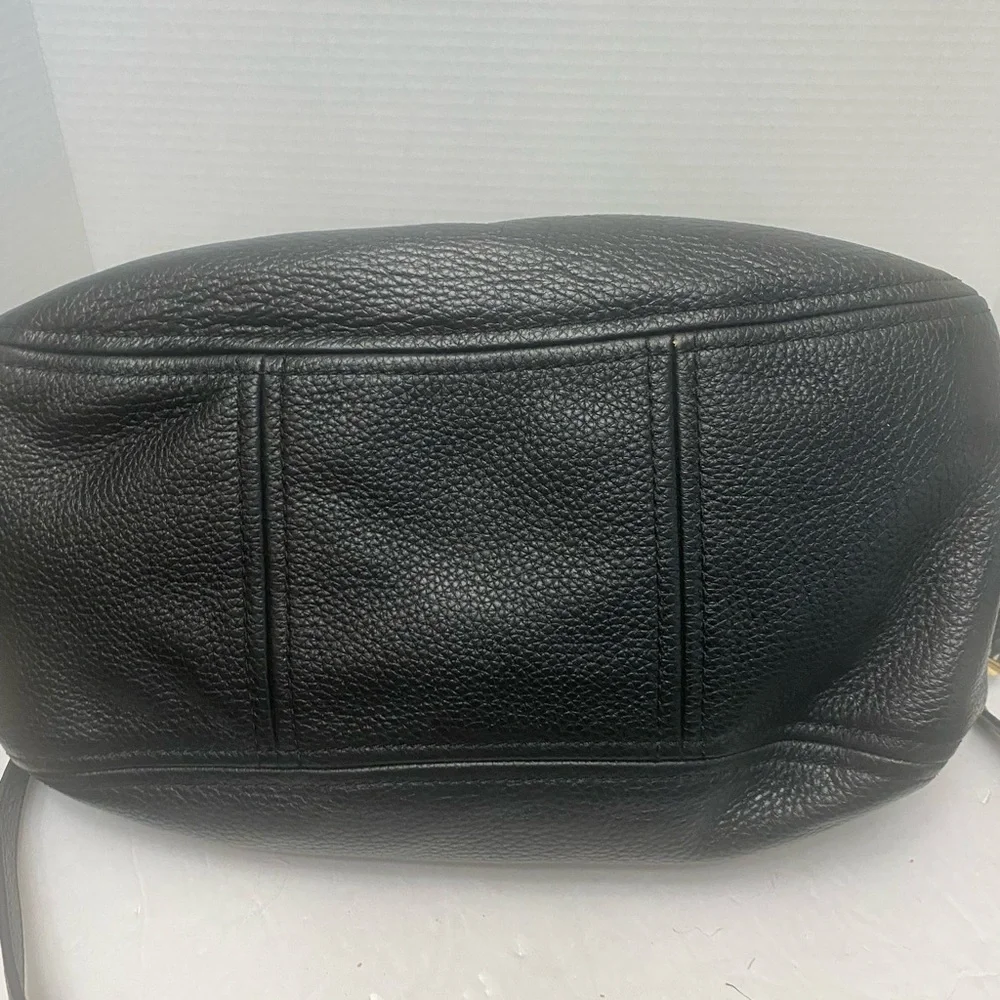 Michael Kors Fulton Black Leather Hobo Bag with Gold Accents shoulder & XBody